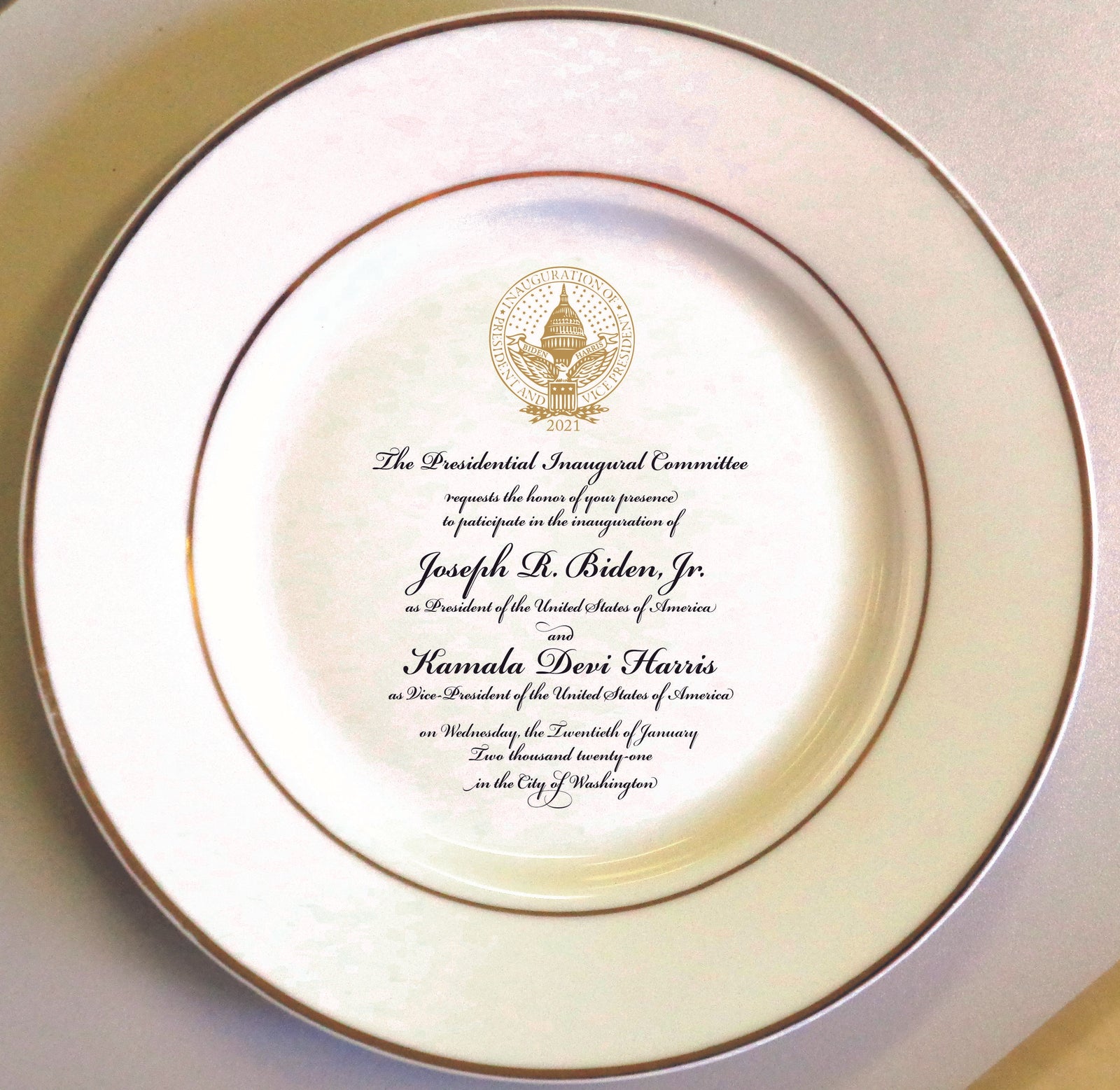 Biden - Harris Fine Ceramic Inauguration Invitation Plate